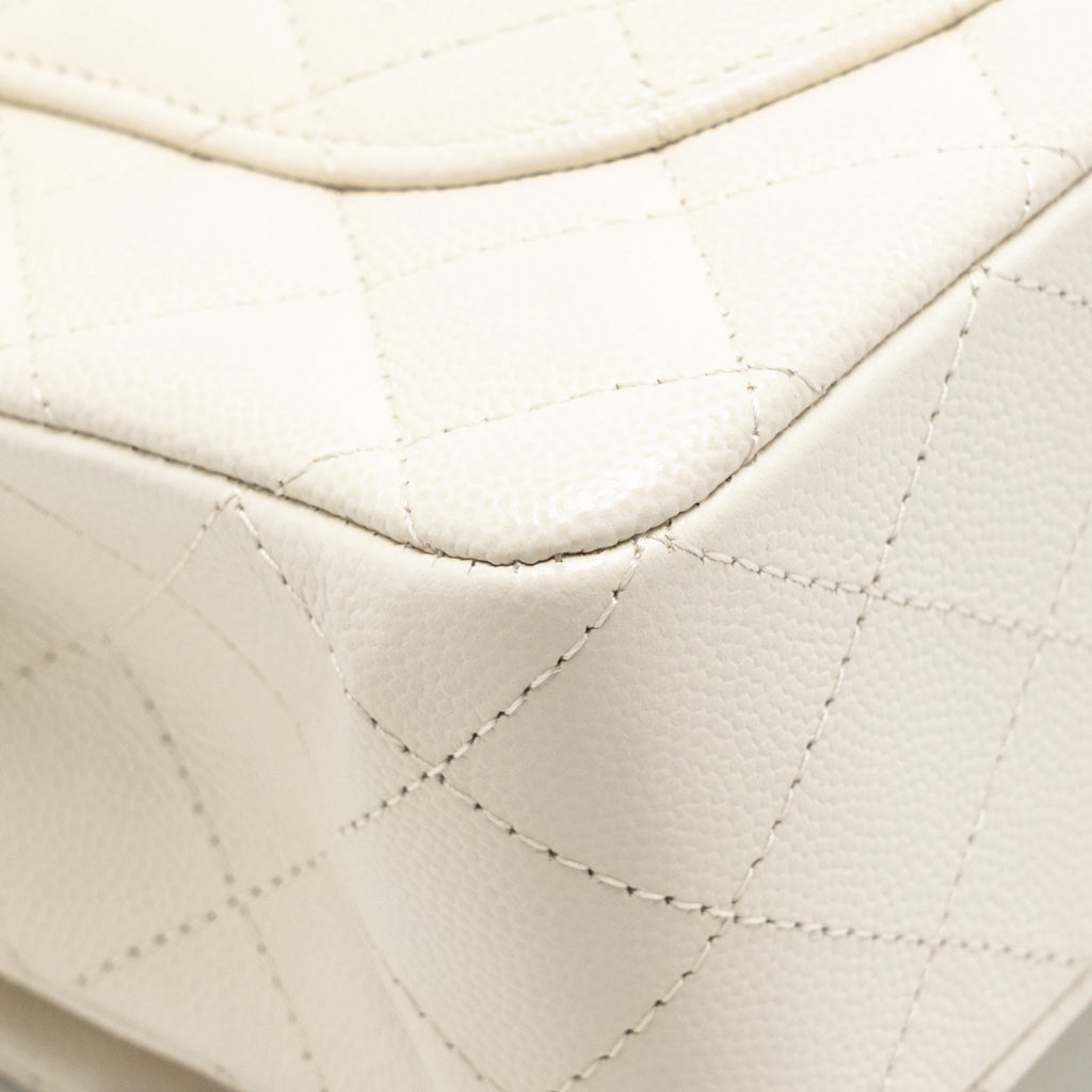 Chanel Small Classic Double Flap Bag Caviar Ivory LGHW (Microchip)