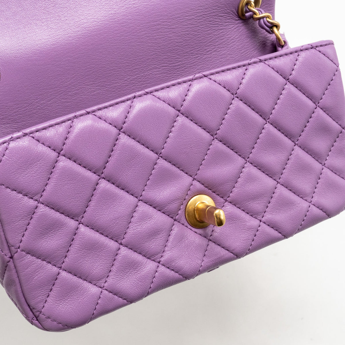 CHANEL PEARL CRUSH MINI RECTANGULAR FLAP BAG LAMBSKIN PURPLE GHW (MICROCHIP)