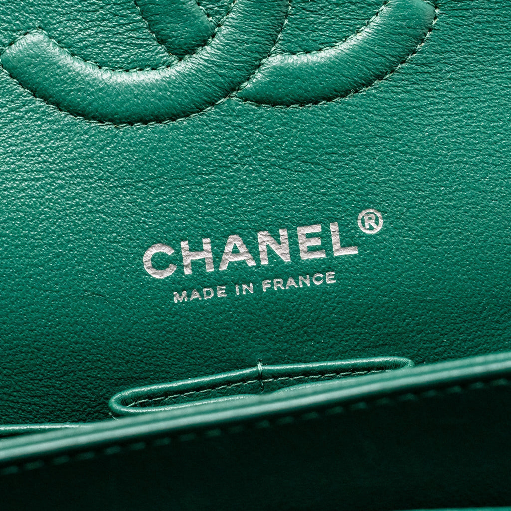 CHANEL MEDIUM CLASSIC DOUBLE FLAP BAG LAMBSKIN GREEN SHW