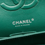 CHANEL MEDIUM CLASSIC DOUBLE FLAP BAG LAMBSKIN GREEN SHW