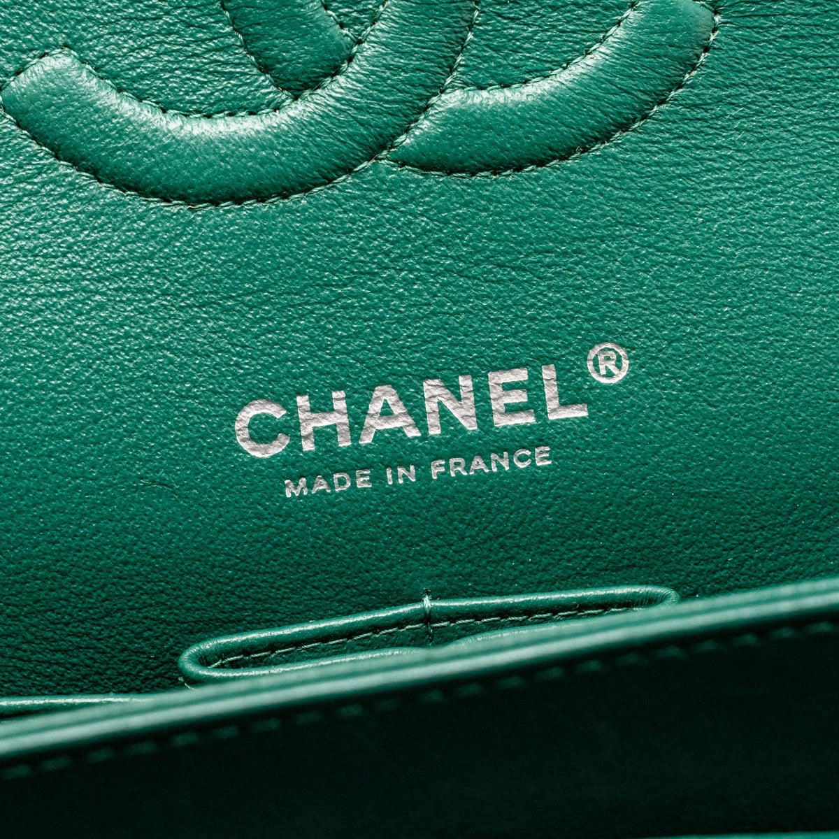 CHANEL MEDIUM CLASSIC DOUBLE FLAP BAG LAMBSKIN GREEN SHW
