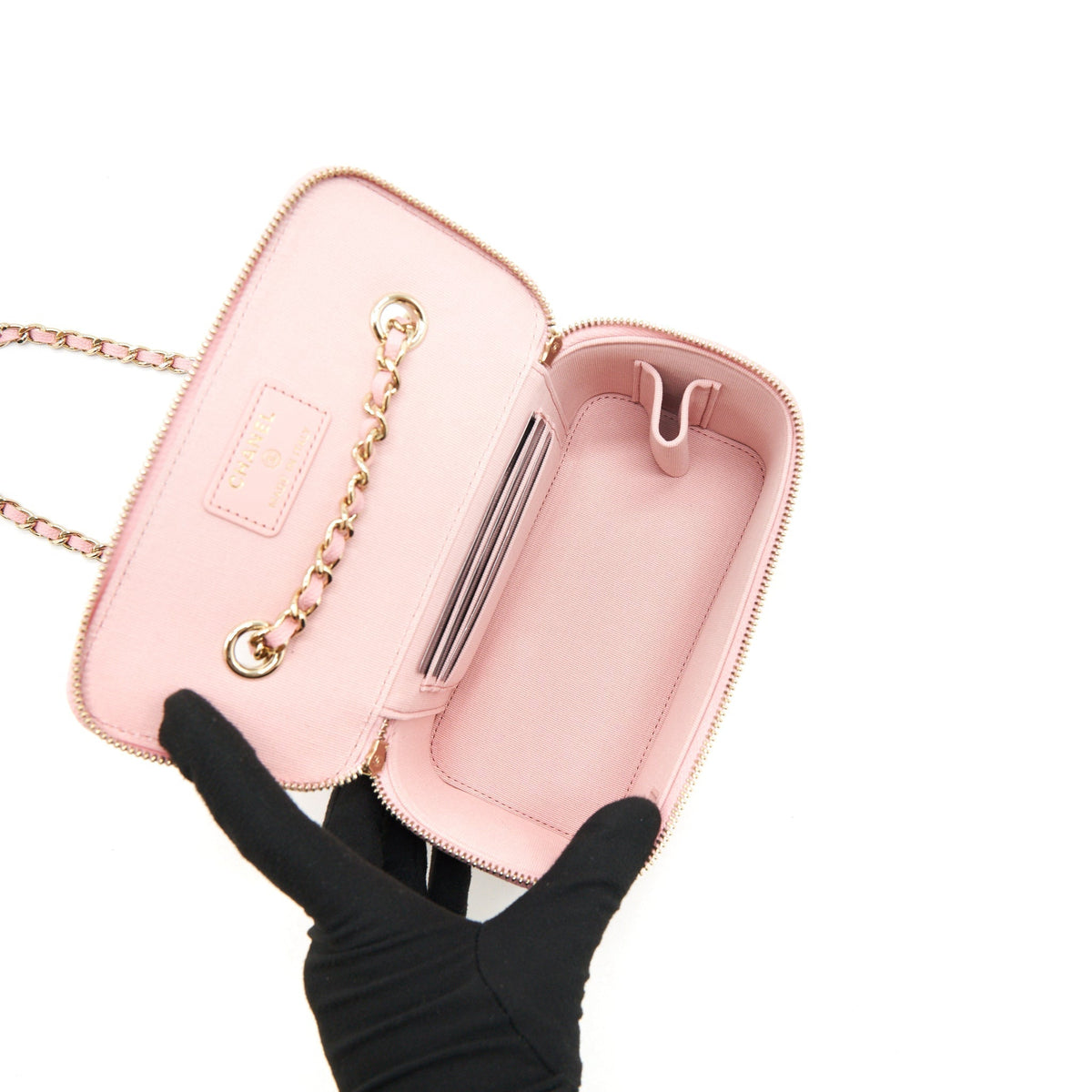 CHANEL 22C LONG VANITY WITH CHAIN CAVIAR LIGHT PINK LGHW