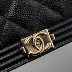 CHANEL BOY WALLET ON CHAIN CAVIAR BLACK LGHW (MICROCHIP)