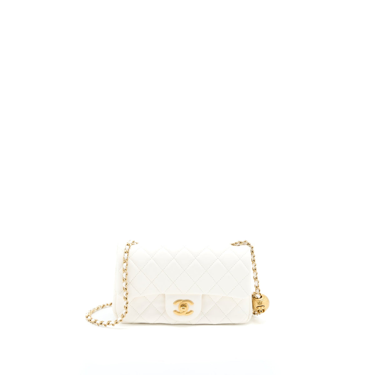 CHANEL PEARL CRUSH MINI RECTANGULAR LAMBSKIN WHITE GHW (MICROCHIP)