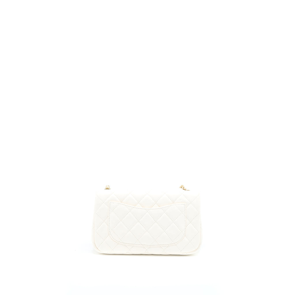 CHANEL PEARL CRUSH MINI RECTANGULAR LAMBSKIN WHITE GHW (MICROCHIP)