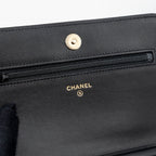 CHANEL BOY WALLET ON CHAIN CAVIAR BLACK LGHW (MICROCHIP)