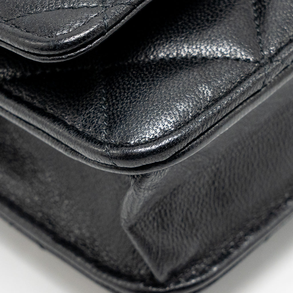 CHANEL DETAILED STRAP WALLET ON CHAIN LAMBSKIN BLACK WITH MULTICOLOUR HARDWARE (MICROCHIP)