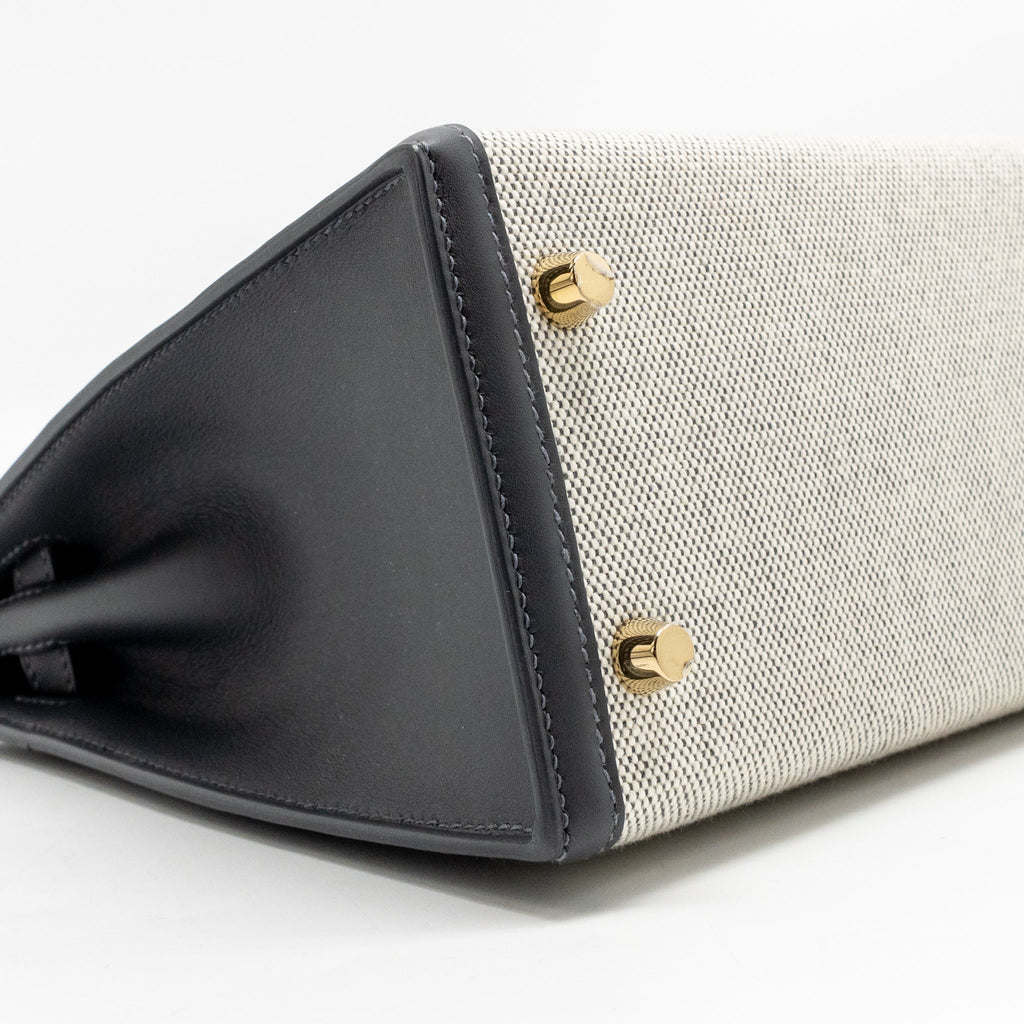 Hermes Kelly 25 TOILE H/SWIFT Ecru-Ardoise/Ardoise GHW