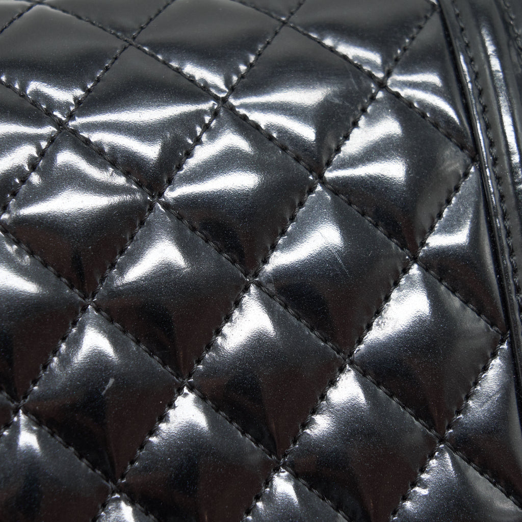 CHANEL MEDIUM LE BOY PATENT LEATHER BLACK LGHW