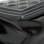 CHANEL MEDIUM LE BOY PATENT LEATHER BLACK LGHW