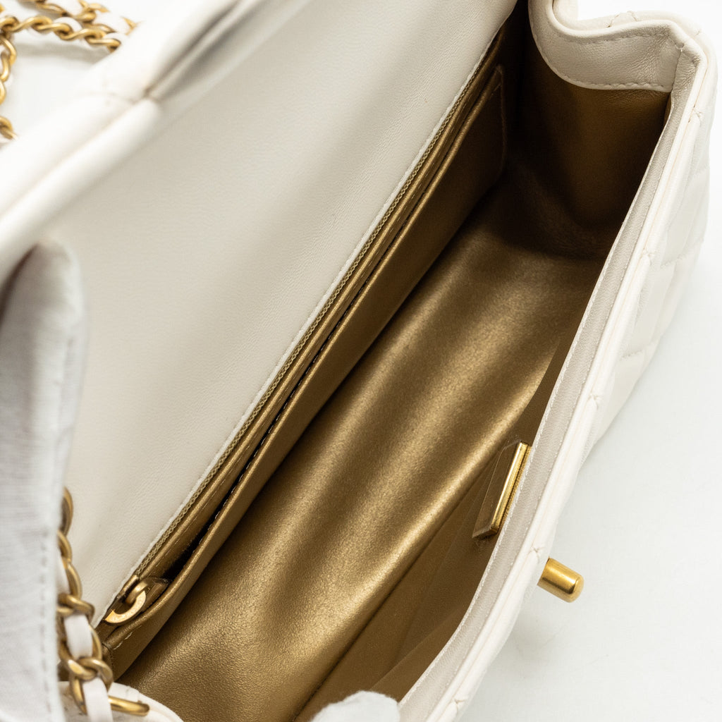 CHANEL PEARL CRUSH MINI RECTANGULAR FLAP BAG LAMBSKIN WHITE GHW(MICROCHIP)