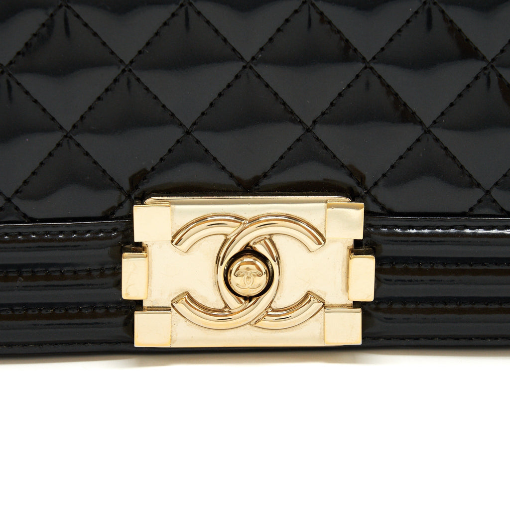 CHANEL MEDIUM LE BOY PATENT LEATHER BLACK LGHW