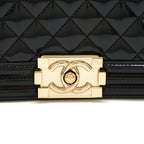 CHANEL MEDIUM LE BOY PATENT LEATHER BLACK LGHW
