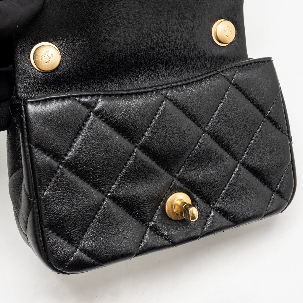 Chanel CC Mini Flap Bag with Adjustable Pearls Chain Lambskin Black GHW (Microchip)