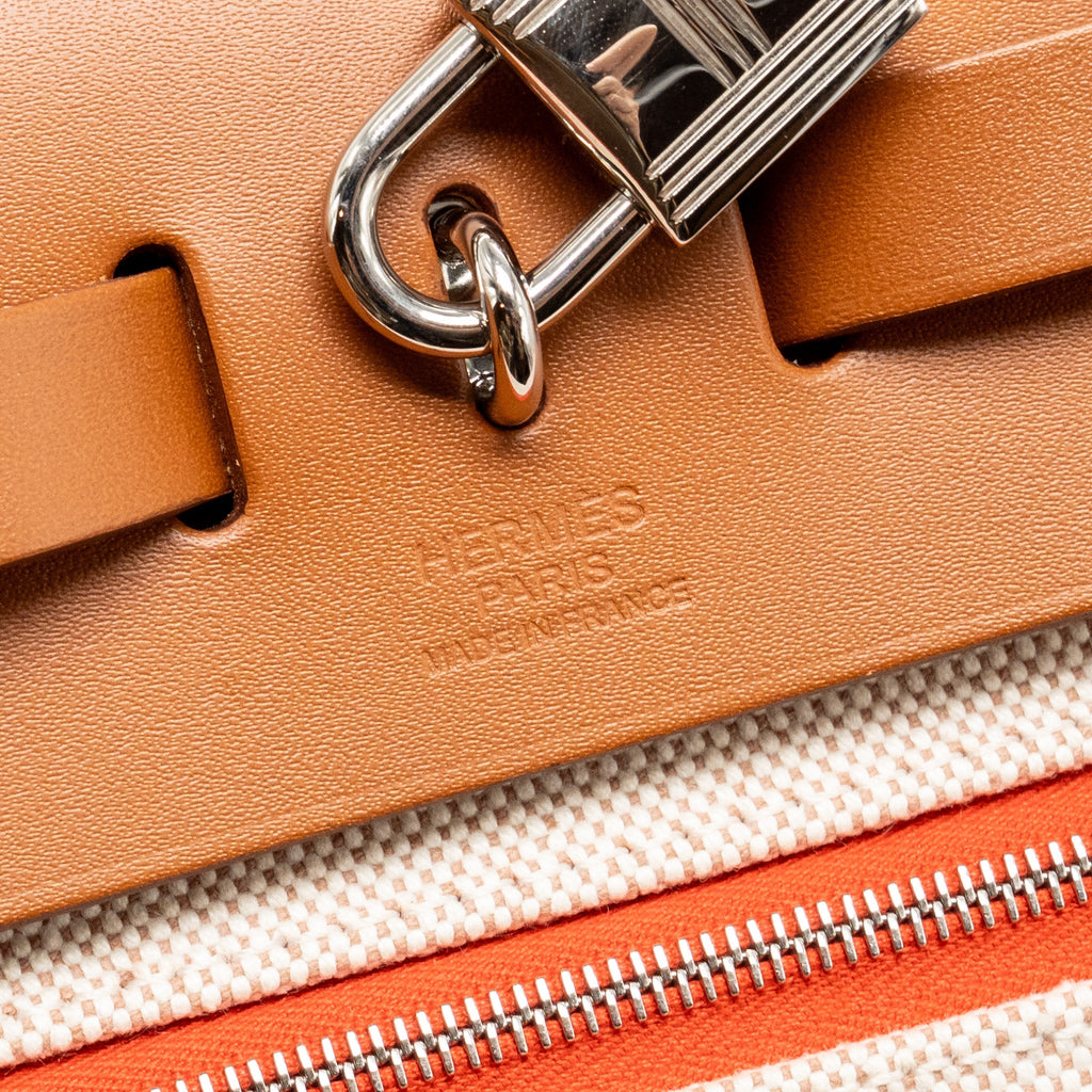 Hermes Herbag31 Zip Bag Toile H Berline Canvas / Hunter Capucine-Ecru-Beige / Fauve SHW