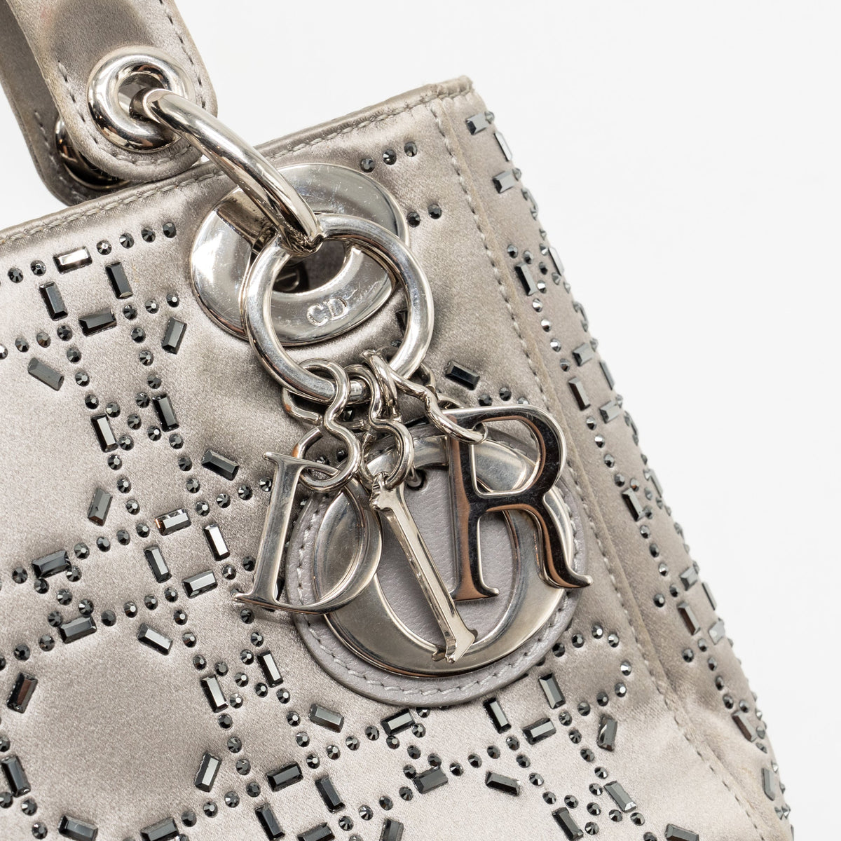 DIOR MINI LADY DIOR CANNAGE SATIN WITH STRASS GREY SHW