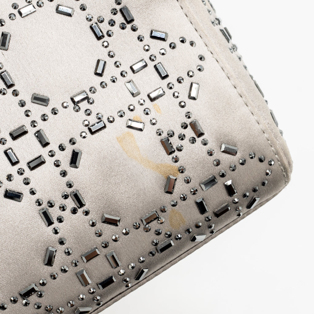 DIOR MINI LADY DIOR CANNAGE SATIN WITH STRASS GREY SHW