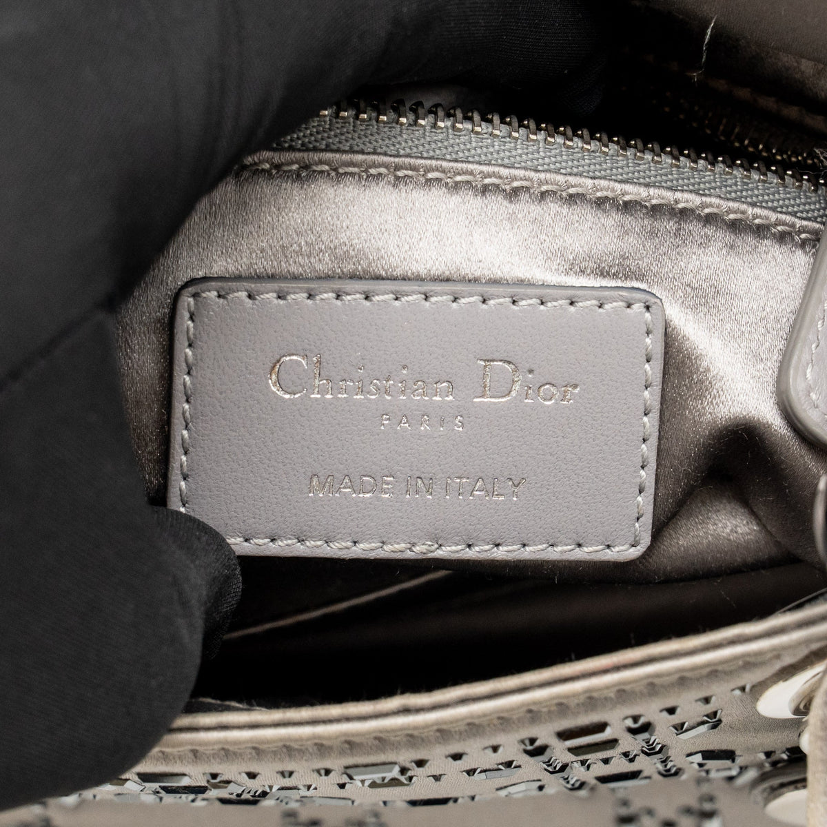 DIOR MINI LADY DIOR CANNAGE SATIN WITH STRASS GREY SHW