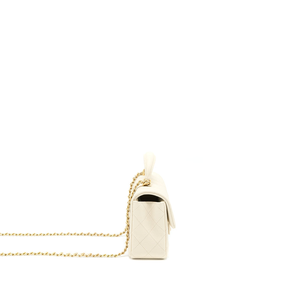CHANEL TOP HANDLE MINI RECTANGULAR GRAINED CALFSKIN LIGHT BEIGE BRUSHED GHW
