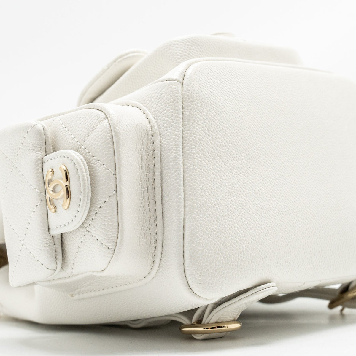 CHANEL 23K TRIPLE POCKET MINI BACKPACK CAVIAR WHITE LGHW (MICROCHIP)