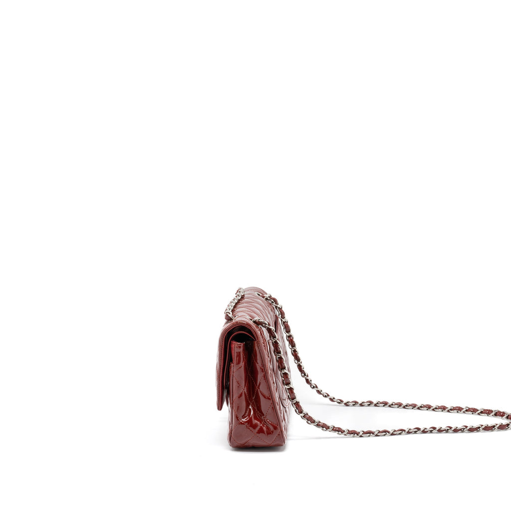CHANEL MEDIUM CLASSIC DOUBLE FLAP BAG PATENT RED SHW