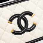 CHANEL CC FILIGREE VANITY CASE CAVIAR WHITE/BLACK GHW