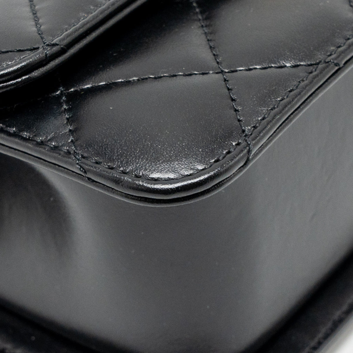 CHANEL GOLD CRUSH MINI FLAP BAG SHINY CALFSKIN BLACK GHW (MICROCHIP)