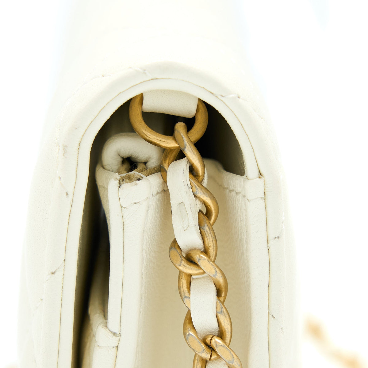 CHANEL PEARL CRUSH WALLET ON CHAIN LAMBSKIN WHITE BRUSHED GHW (MICROCHIP)