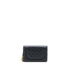 CHANEL PEARL CRUSH WALLET ON CHAIN LAMBSKIN BLACK BRUSHED GHW (MICROCHIP)