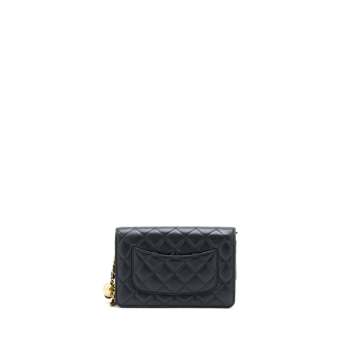CHANEL PEARL CRUSH WALLET ON CHAIN LAMBSKIN BLACK BRUSHED GHW (MICROCHIP)