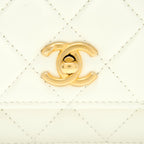 CHANEL PEARL CRUSH WALLET ON CHAIN LAMBSKIN WHITE BRUSHED GHW (MICROCHIP)
