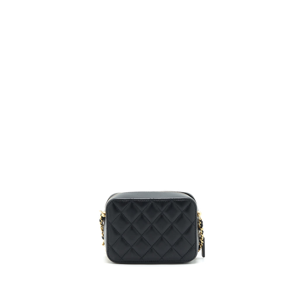CHANEL PEARL CRUSH MINI CAMERA CASE WITH CHAIN LAMBSKIN BLACK GHW