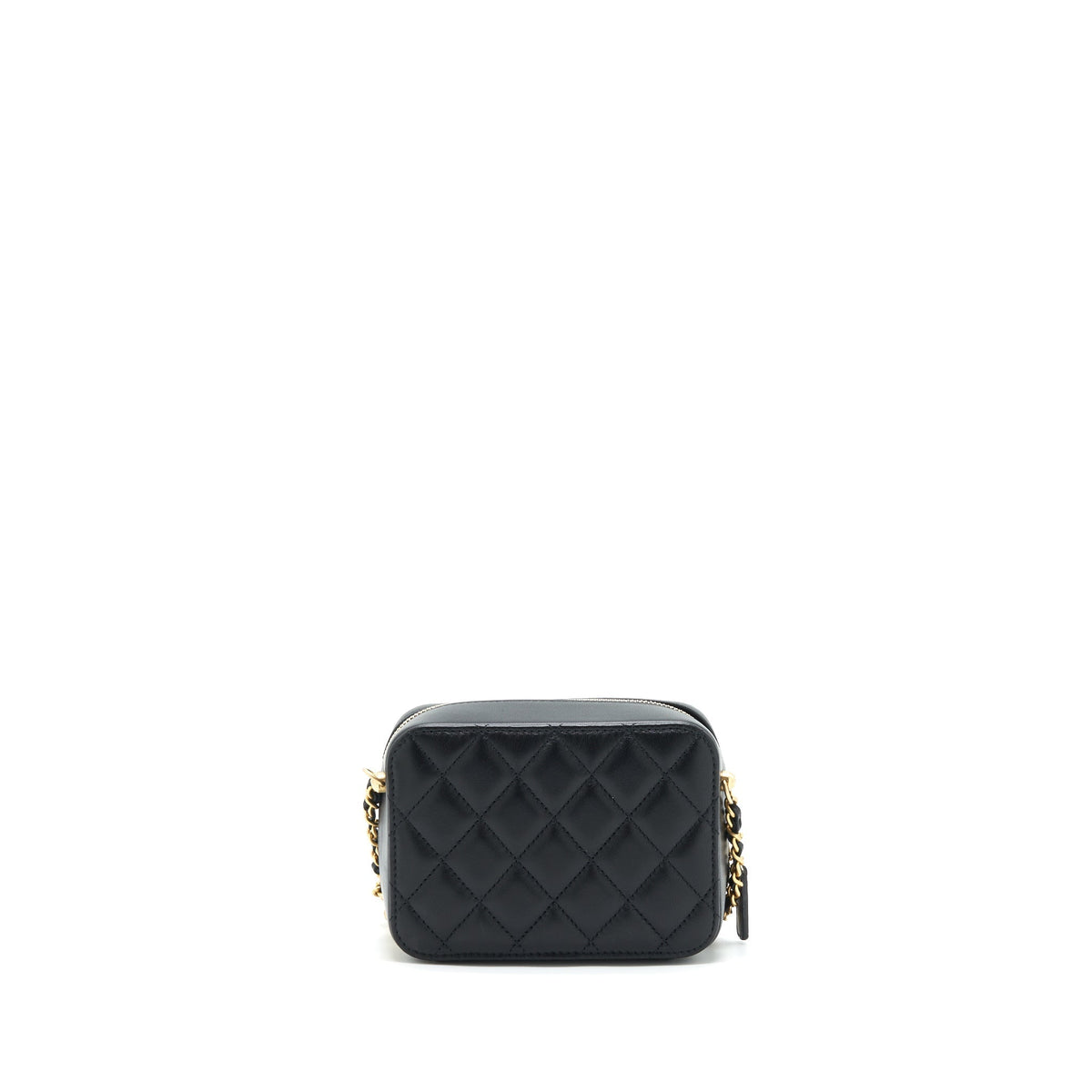 CHANEL PEARL CRUSH MINI CAMERA CASE WITH CHAIN LAMBSKIN BLACK GHW