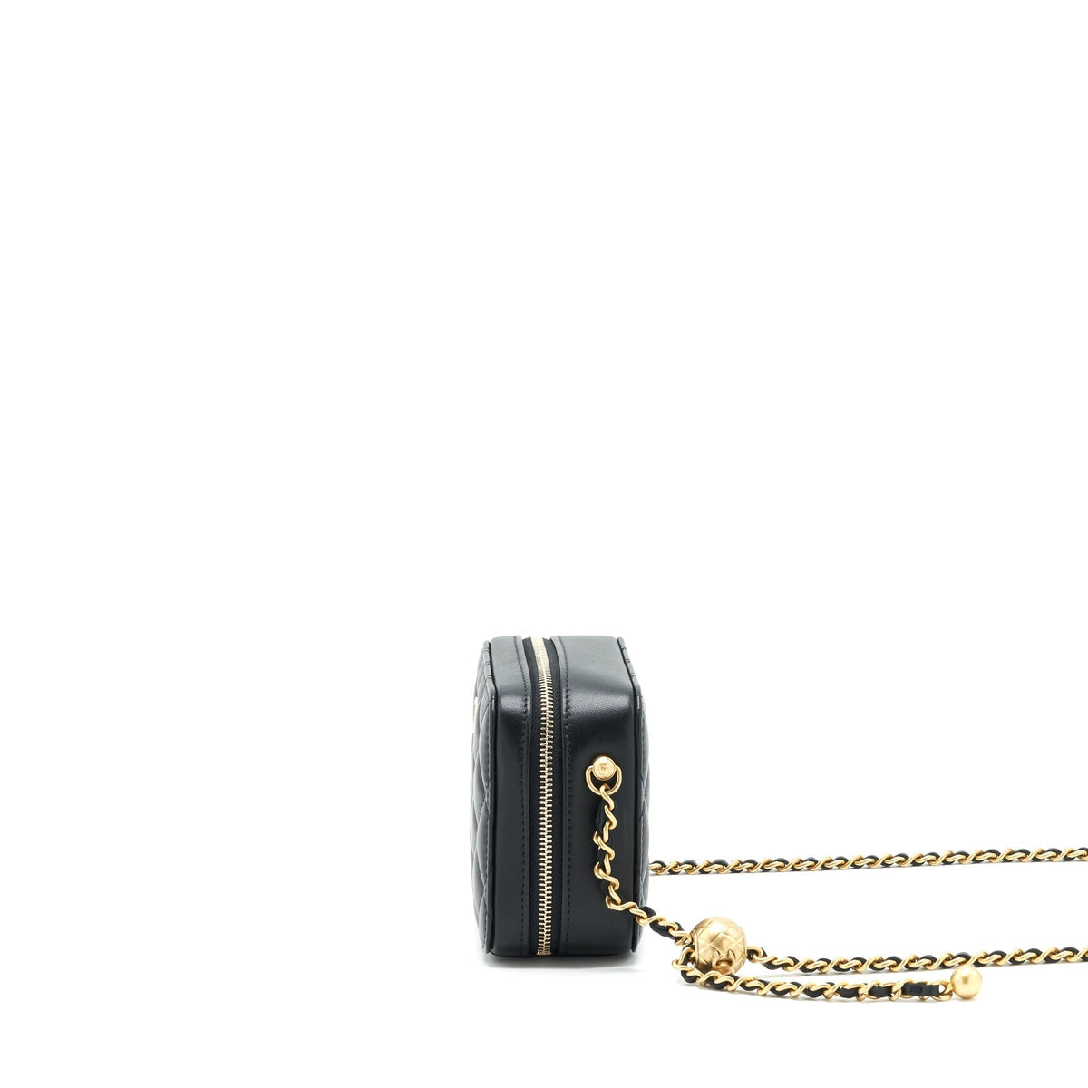 CHANEL PEARL CRUSH MINI CAMERA CASE WITH CHAIN LAMBSKIN BLACK GHW