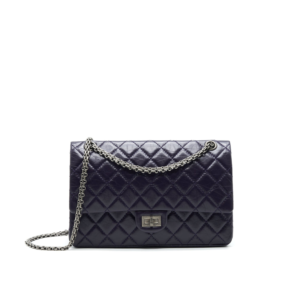 CHANEL REISSUE 226 IN DARK PURPLE WITH SILVER RUTHENIUM HARDWARE