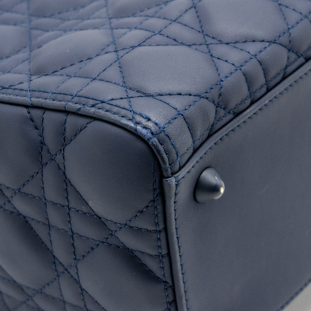 Dior Large Lady Dior Cannage Calfskin Dark Blue with Dark Blue Hardware