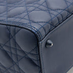 Dior Large Lady Dior Cannage Calfskin Dark Blue with Dark Blue Hardware