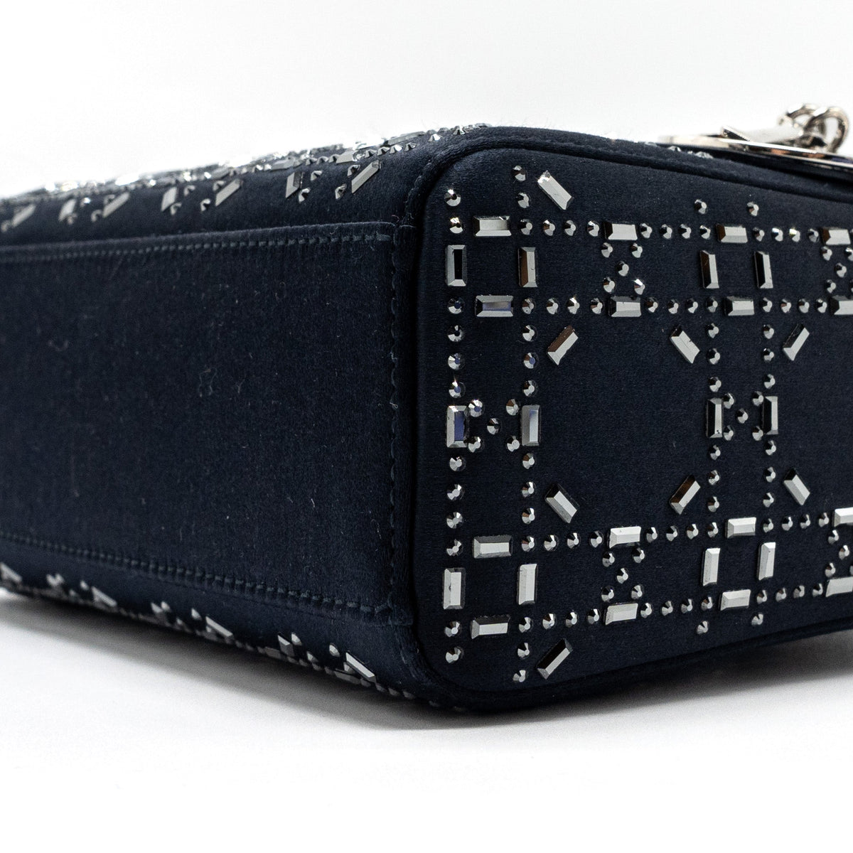 DIOR MINI LADY DIOR SATIN CRYSTAL DARK BLUE SHW