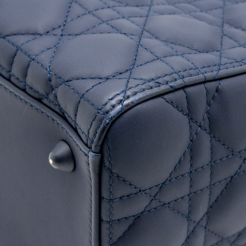 Dior Large Lady Dior Cannage Calfskin Dark Blue with Dark Blue Hardware