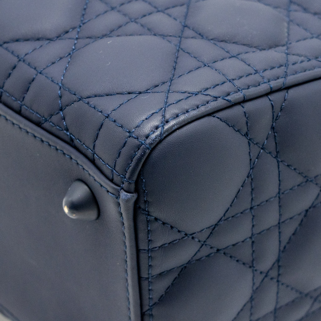 Dior Large Lady Dior Cannage Calfskin Dark Blue with Dark Blue Hardware