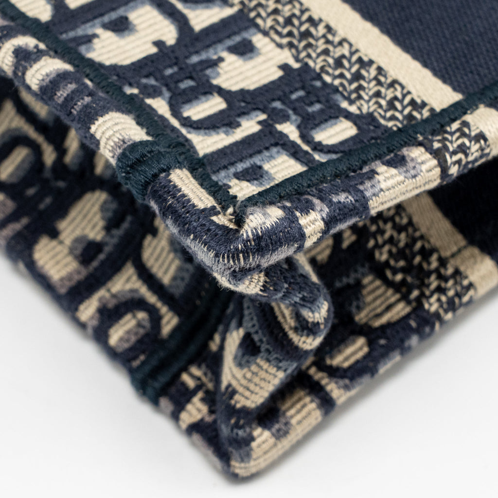 DIOR MINI BOOK TOTE OBLIQUE EMBROIDERY BLUE