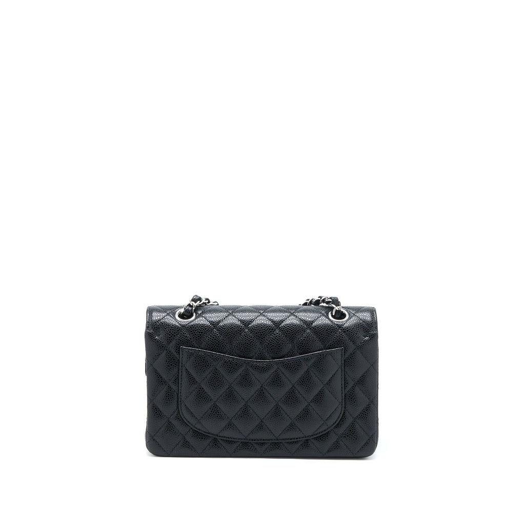 CHANEL SMALL CLASSIC DOUBLE FLAP BAG CAVIAR BLACK SHW (MICROCHIP)