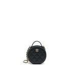 CHANEL 22C TOP HANDLE MINI ROUND VANITY ON CHAIN CAVIAR BLACK LGHW