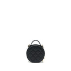 CHANEL 22C TOP HANDLE MINI ROUND VANITY ON CHAIN CAVIAR BLACK LGHW