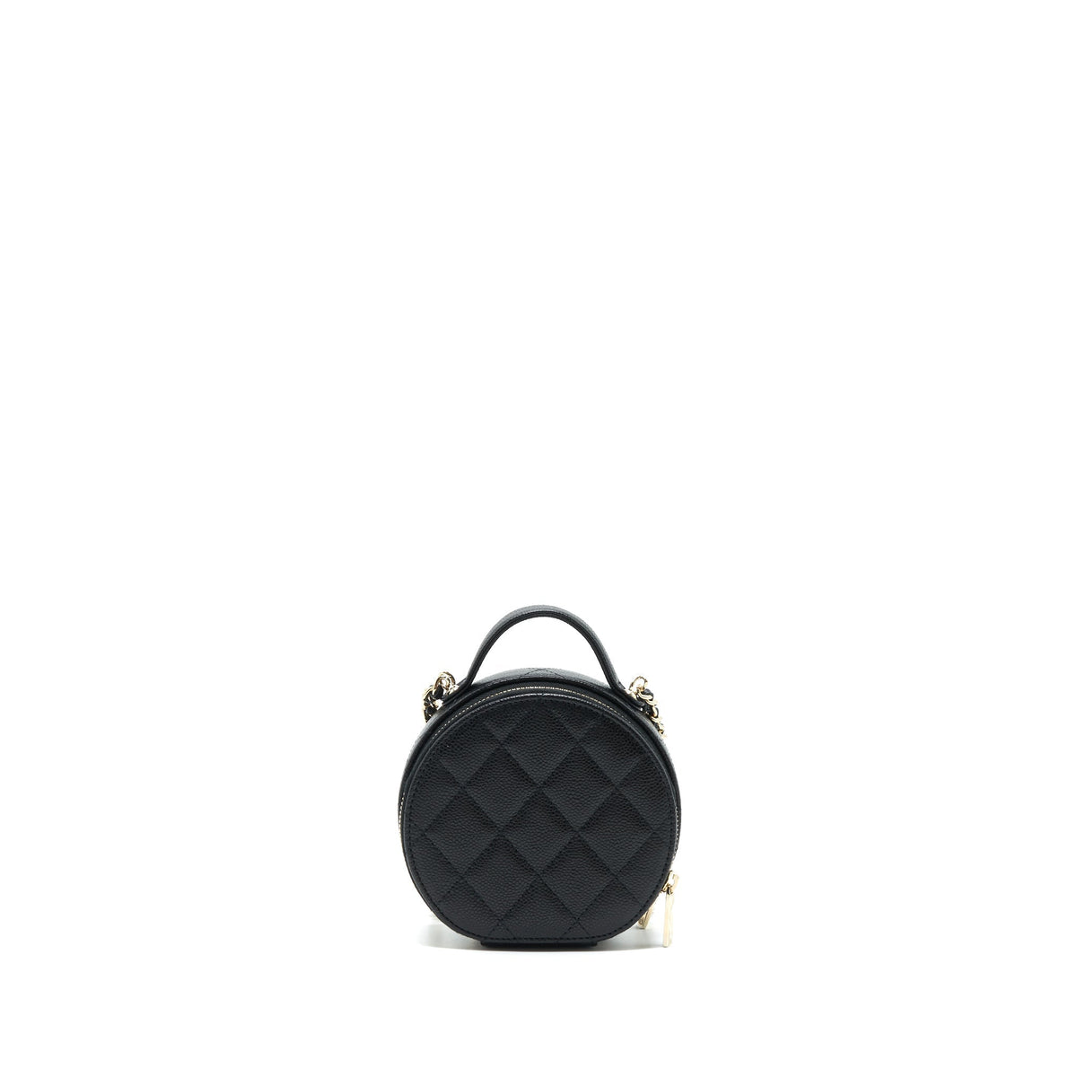 CHANEL 22C TOP HANDLE MINI ROUND VANITY ON CHAIN CAVIAR BLACK LGHW