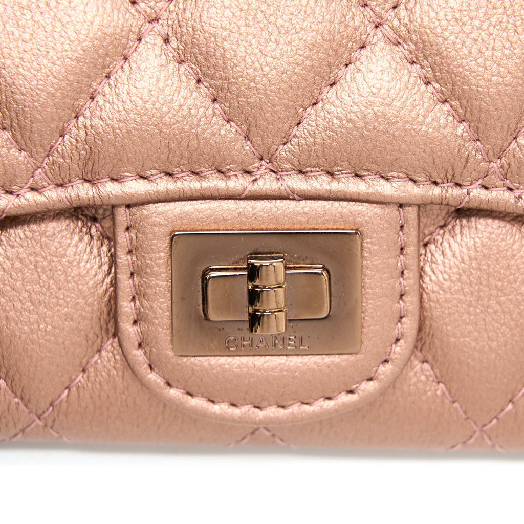 CHANEL 2.55 REISSUE FLAP CARD HOLDER METALLIC GRAINED CALFSKIN ROSE GOLD RGHW