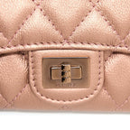 CHANEL 2.55 REISSUE FLAP CARD HOLDER METALLIC GRAINED CALFSKIN ROSE GOLD RGHW