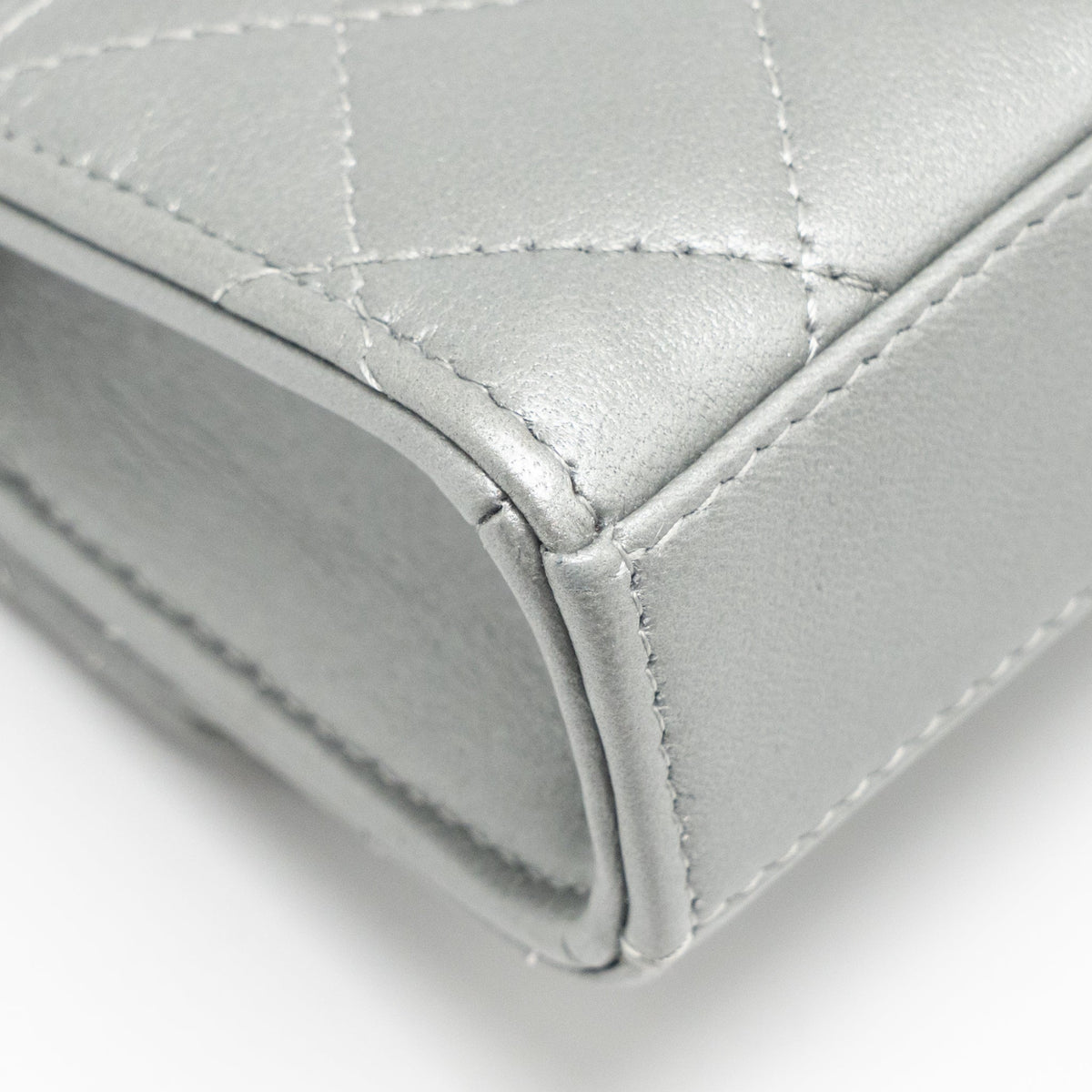 CHANEL TOP HANDLE MINI FLAP BAG WITH CHAIN LAMBSKIN SILVER SHW (MICROCHIP)
