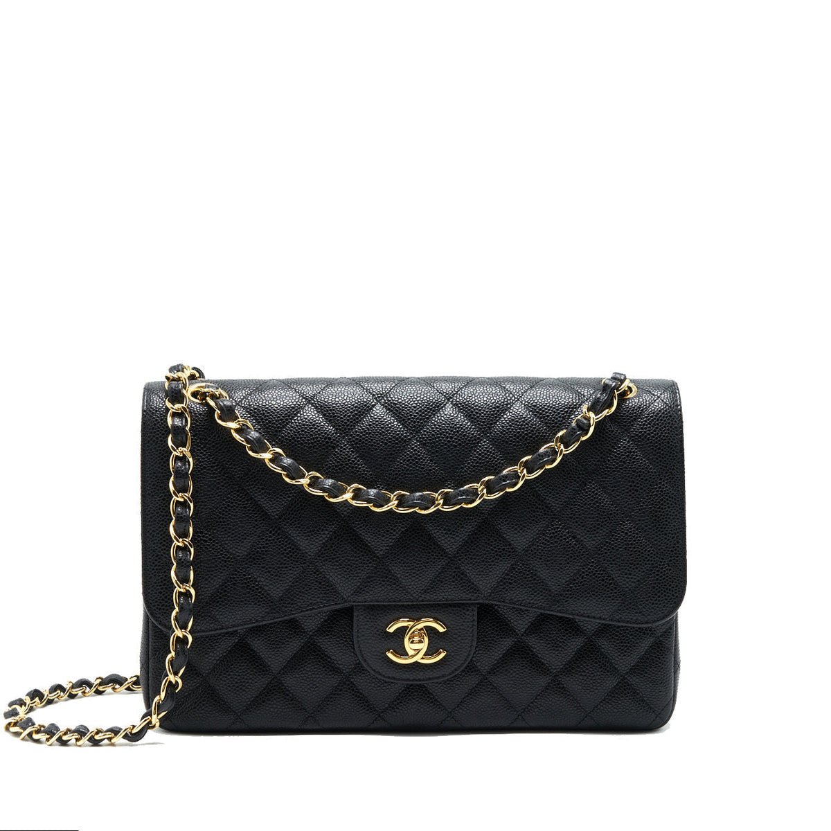 CHANEL CLASSIC JUMBO DOUBLE FLAP BAG BLACK CAVIAR GHW