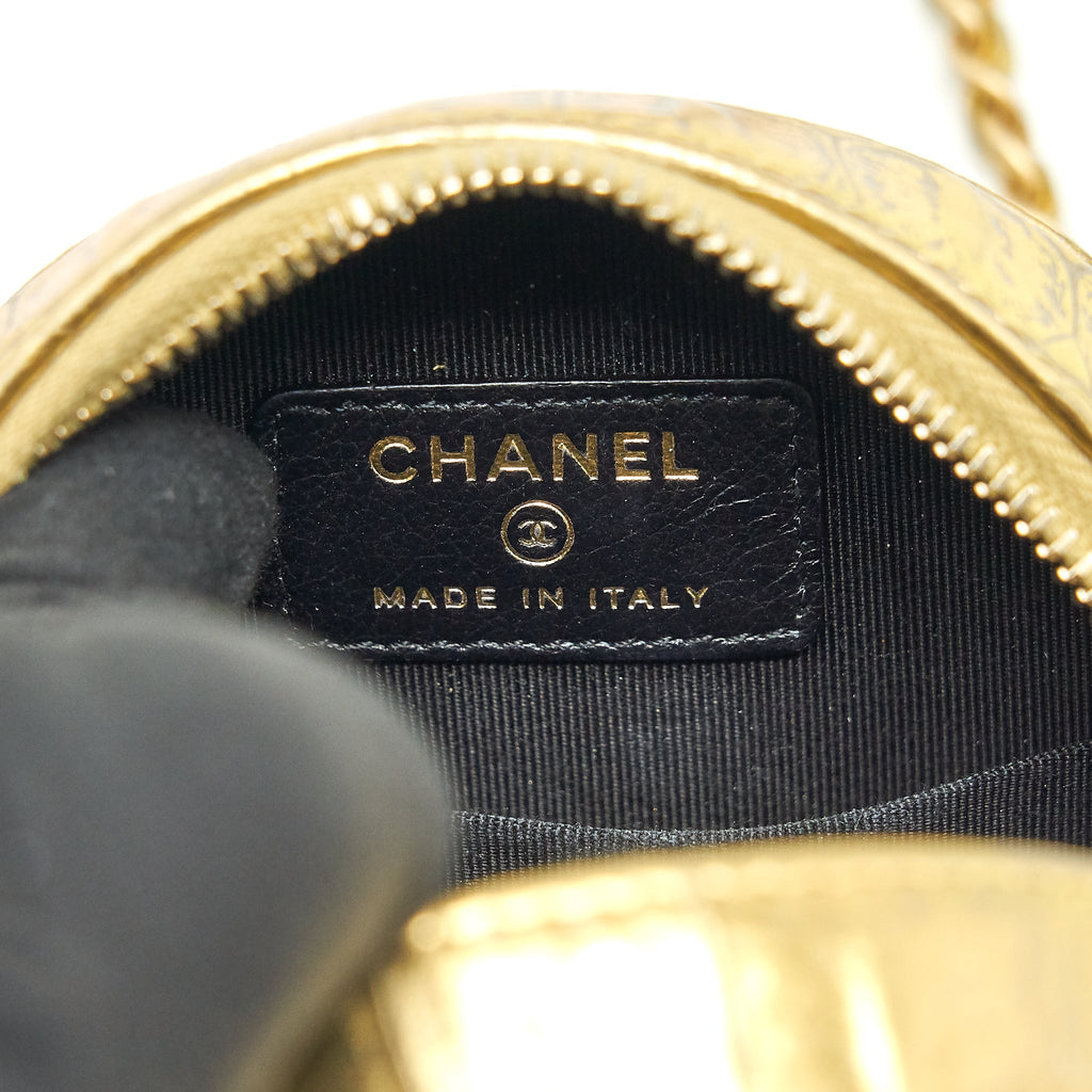 CHANEL MINI ROUND VANITY WITH CHAIN CROC EMBOSSED LEATHER GOLD GHW
